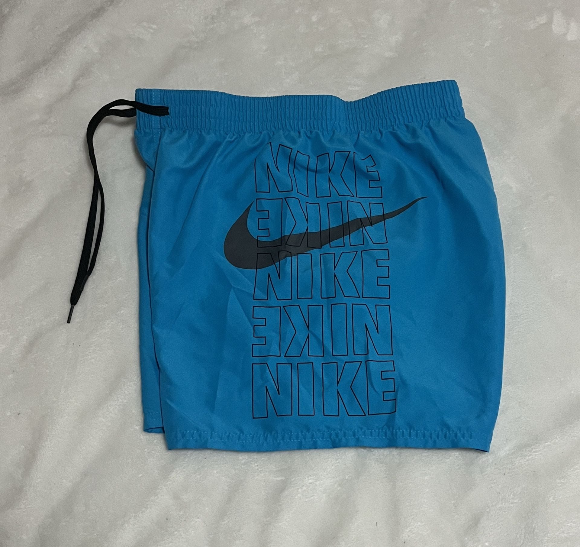 Nike Swim Shorts Size M Blue Logo Graphic Drawstring 4