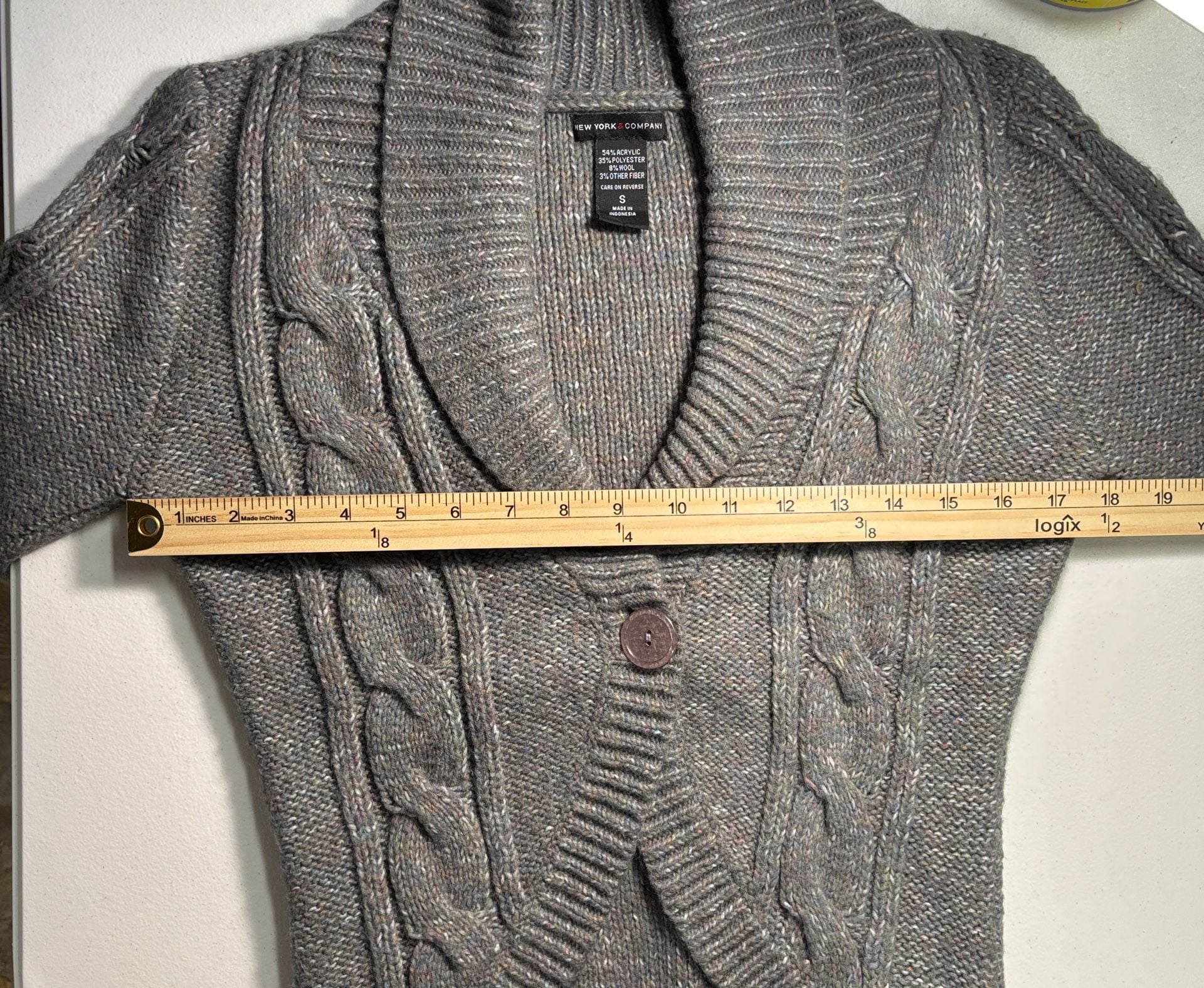 New York & Company Cardigan Sweater Size S Grey Cable Knit Shawl Collar 5
