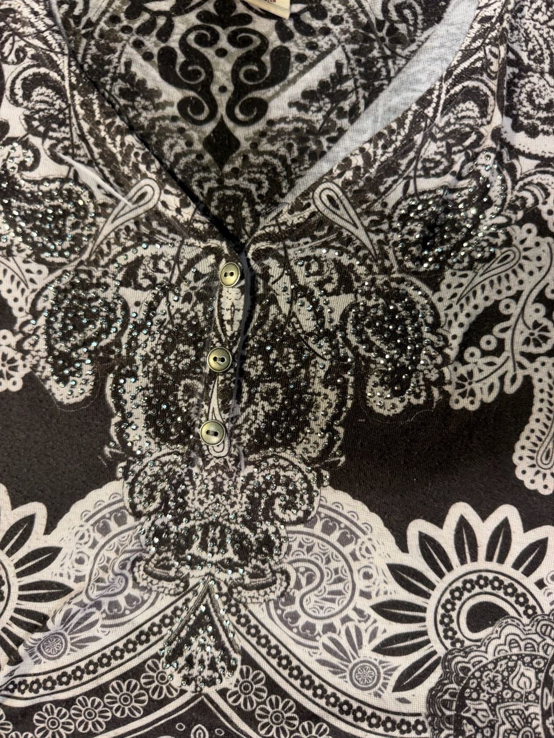 Covington Black White Paisley Blouse Size L 3