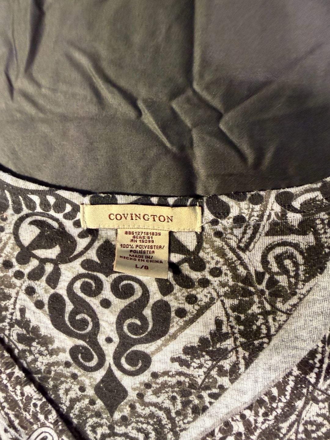 Covington Black White Paisley Blouse Size L 4