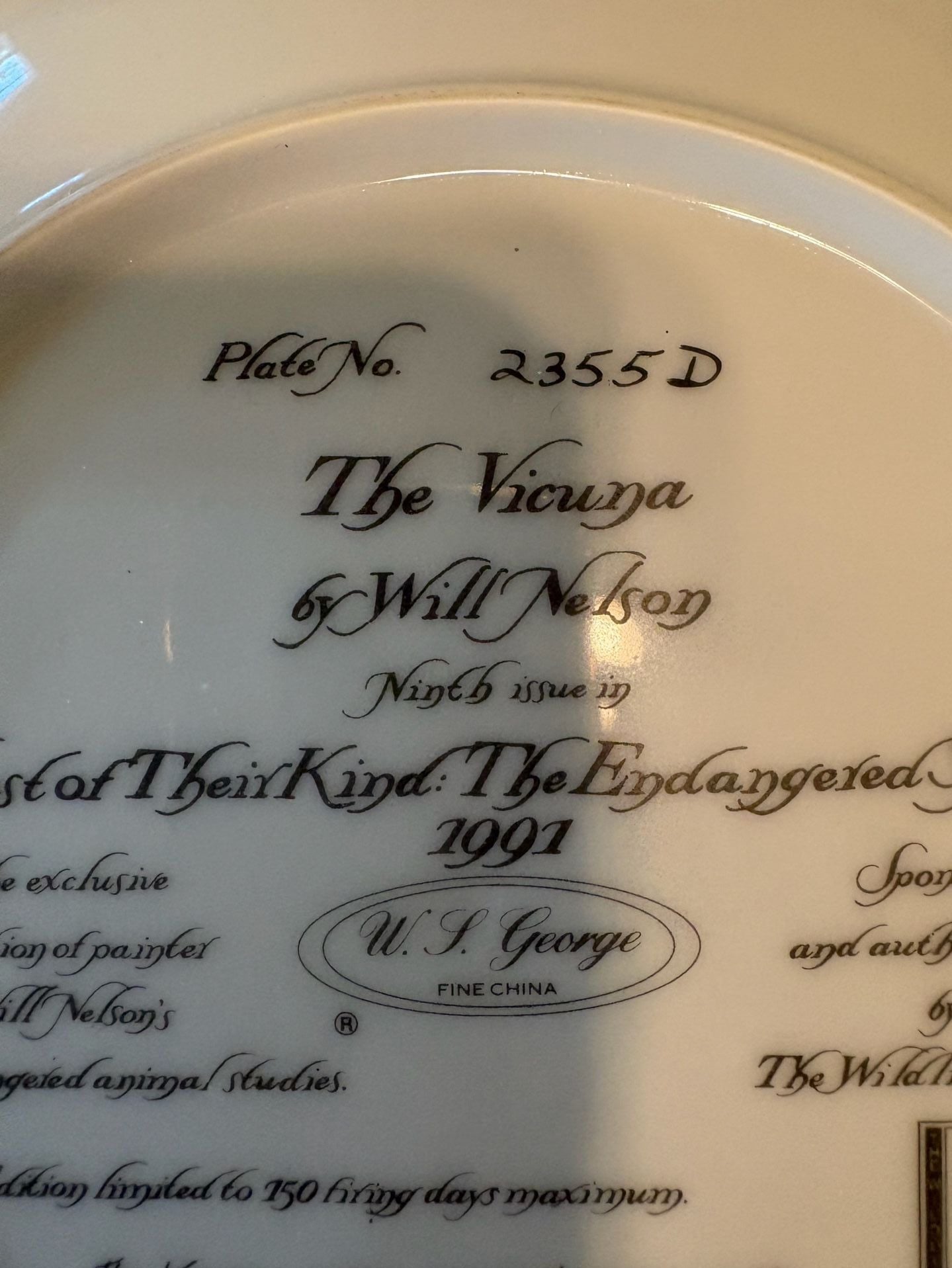 EUC W.J. George Collector Plate The Vicuna Will Nelson Last Of Their Kind 5