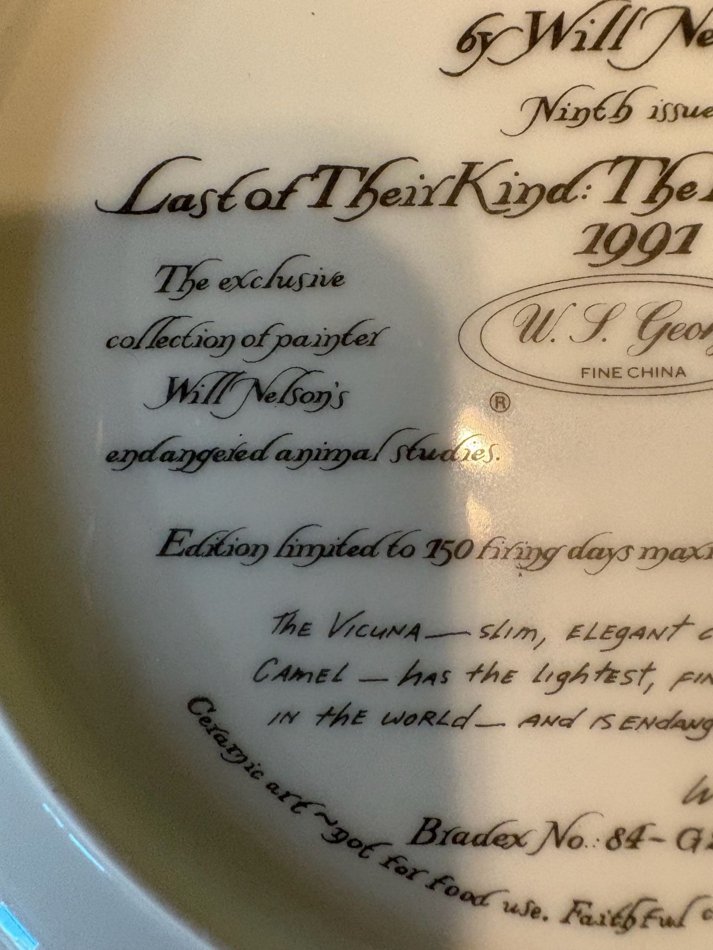 EUC W.J. George Collector Plate The Vicuna Will Nelson Last Of Their Kind 6