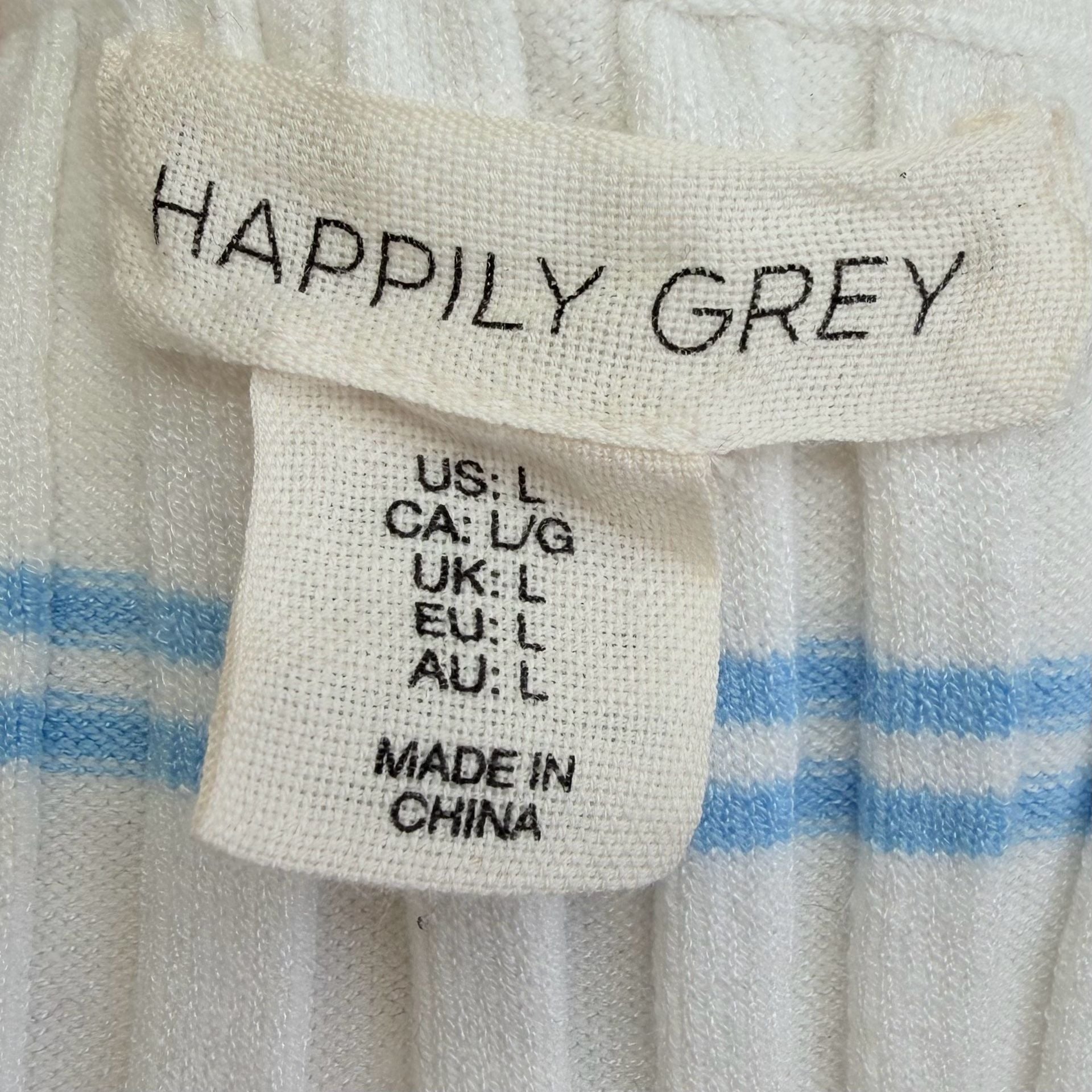 Happily Grey Women’s Ribbed Striped Short Sleeve Sweater White Blue Large 3