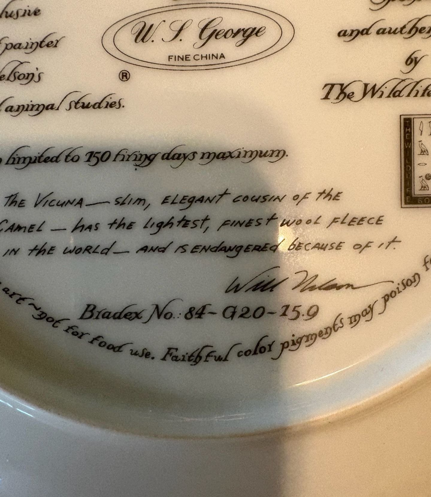 EUC W.J. George Collector Plate The Vicuna Will Nelson Last Of Their Kind 8