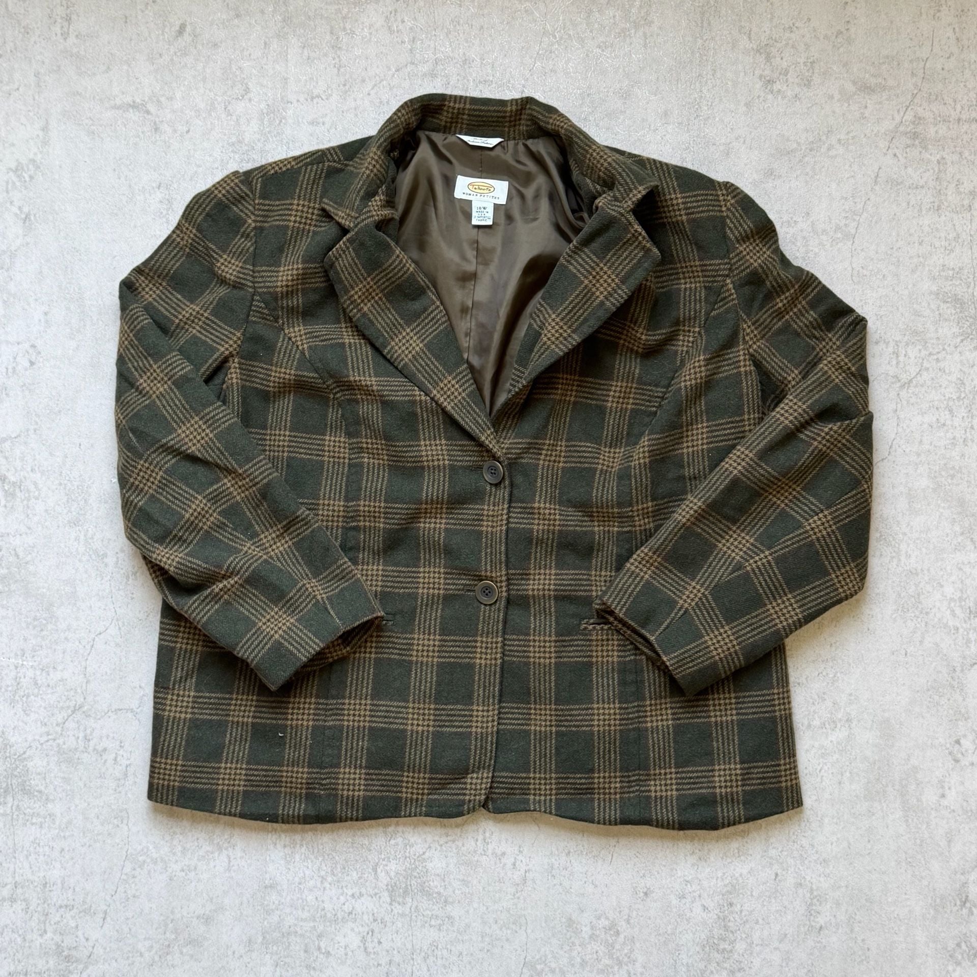 Talbots Woman Petite Blazer Size 18WP Green Plaid Wool Blend Jacket 3