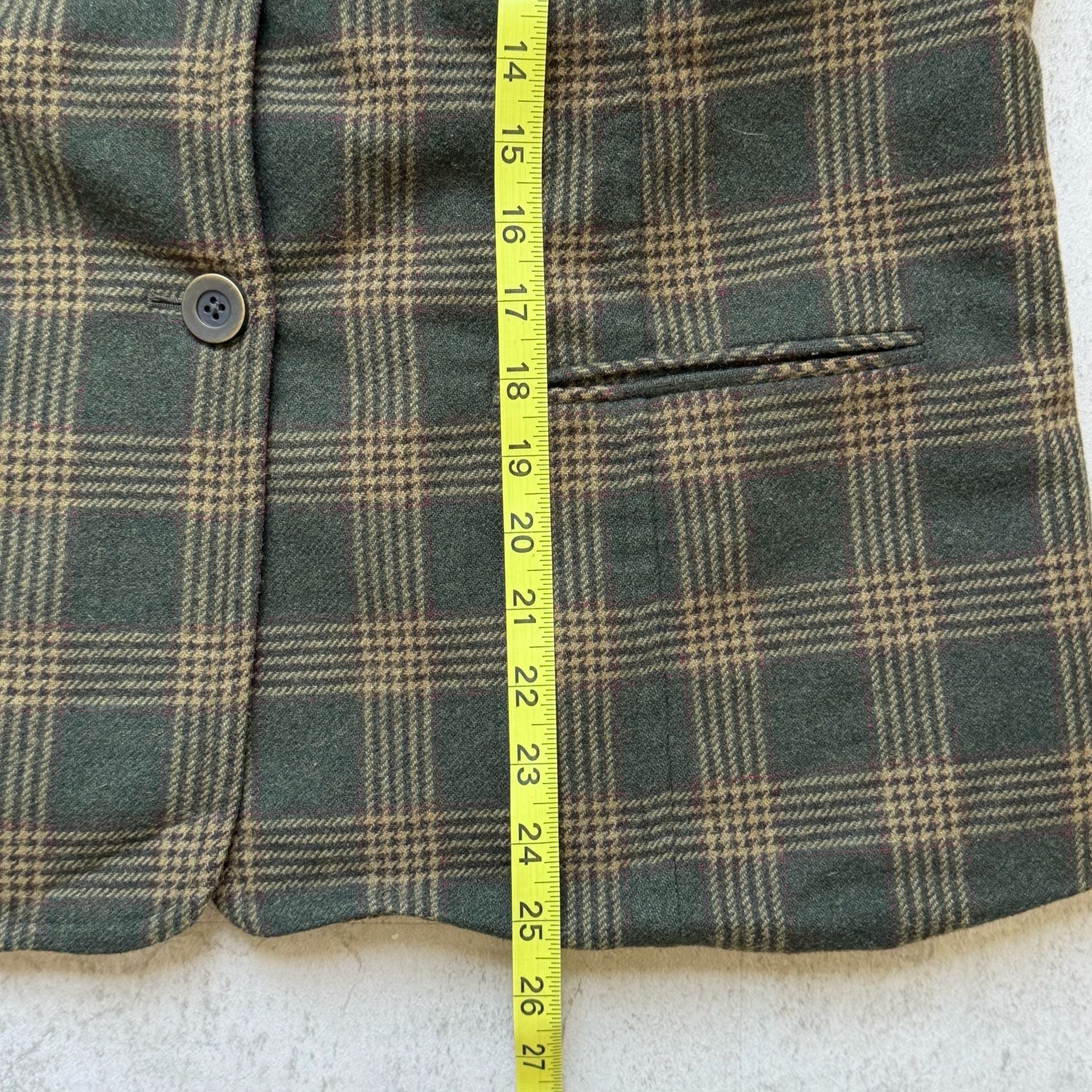 Talbots Woman Petite Blazer Size 18WP Green Plaid Wool Blend Jacket 6