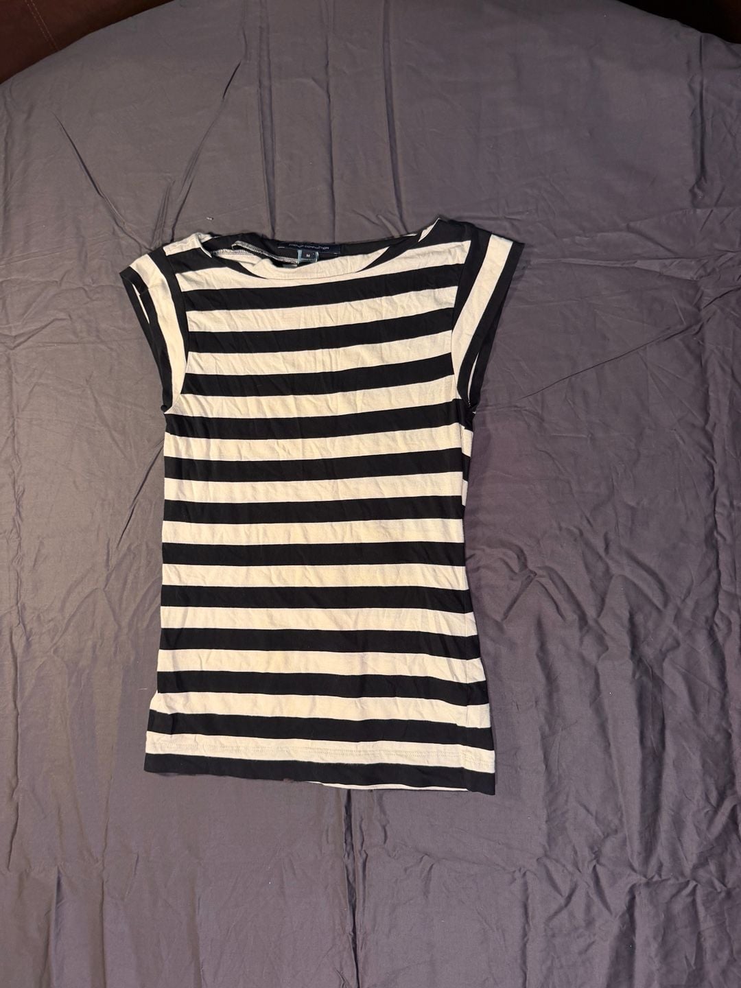 French Connection Striped Top Size M Black White 2