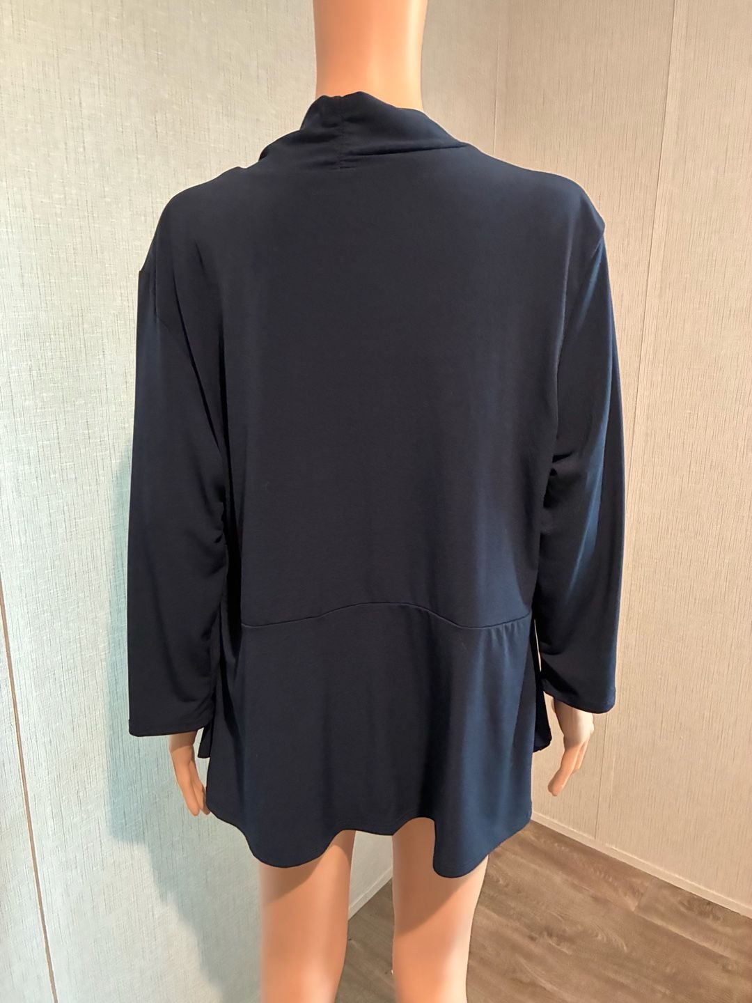 dressbarn Cardigan Size XL Blue Open Front Peplum Drape 3