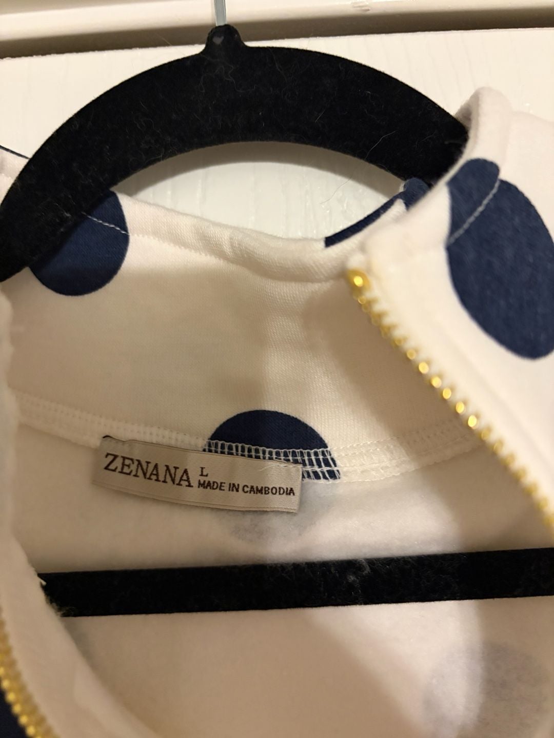 Zenana Polka Dot 1/4 Zip Pullover Sweatshirt Size L White Blue 3