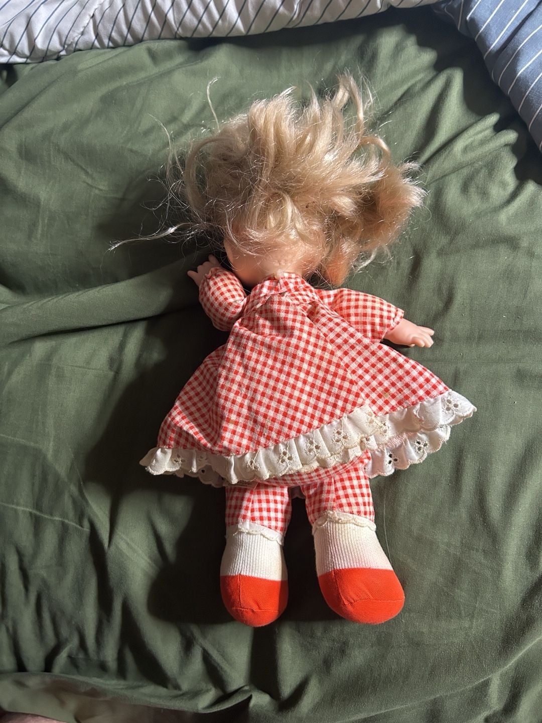 Vintage 1973 Fisher-Price Toys Doll Red Gingham Dress 2
