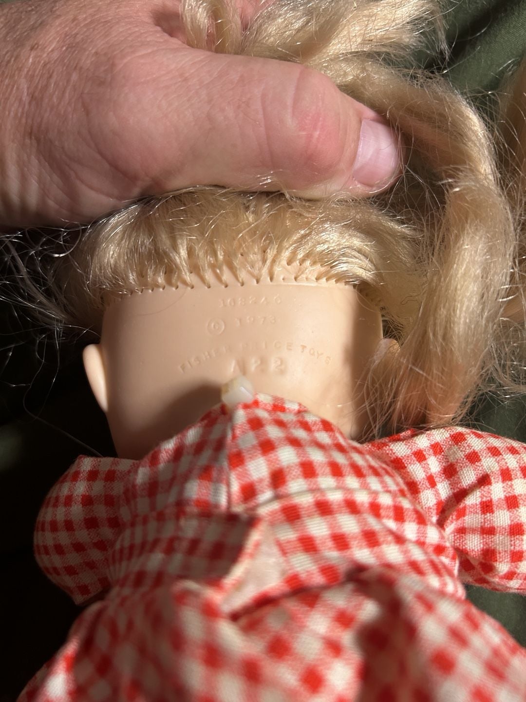 Vintage 1973 Fisher-Price Toys Doll Red Gingham Dress 3
