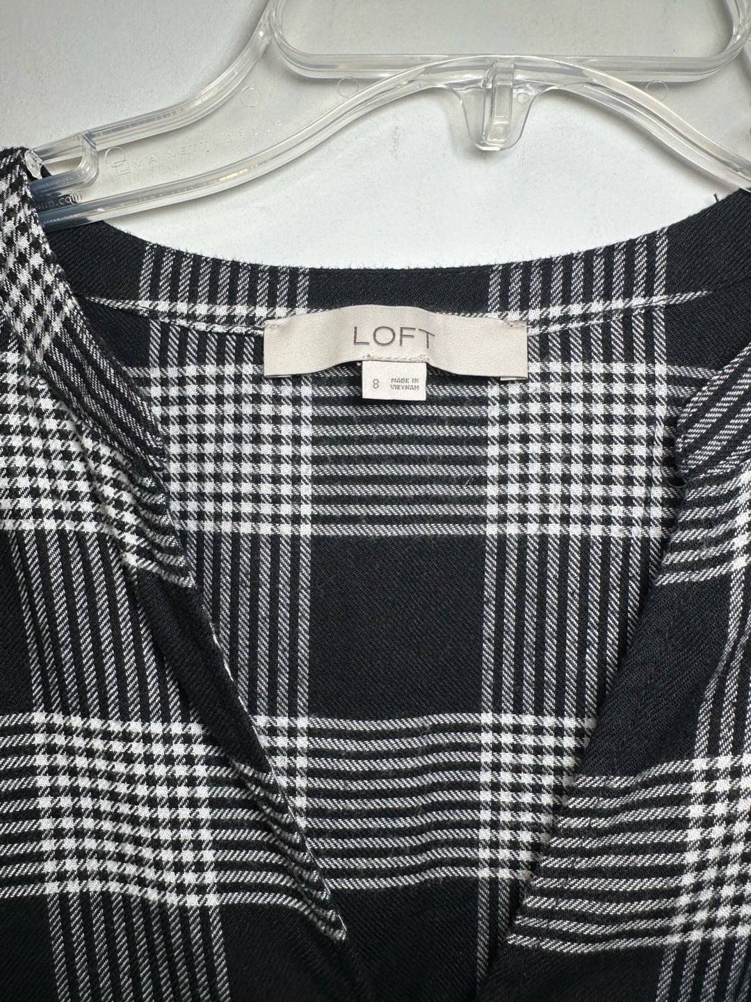 Loft Plaid Tiered Dress Size 8 Black White Long Sleeve Button Front 3