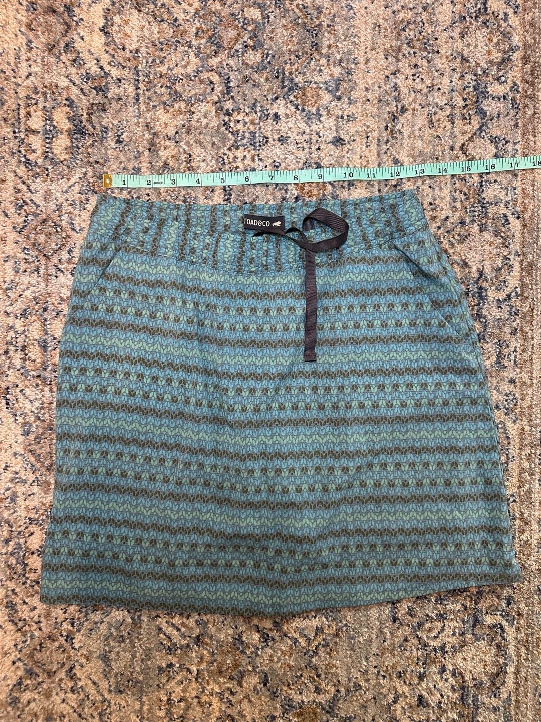 Toad&Co Patterned Drawstring Skirt Size S Blue Green 2