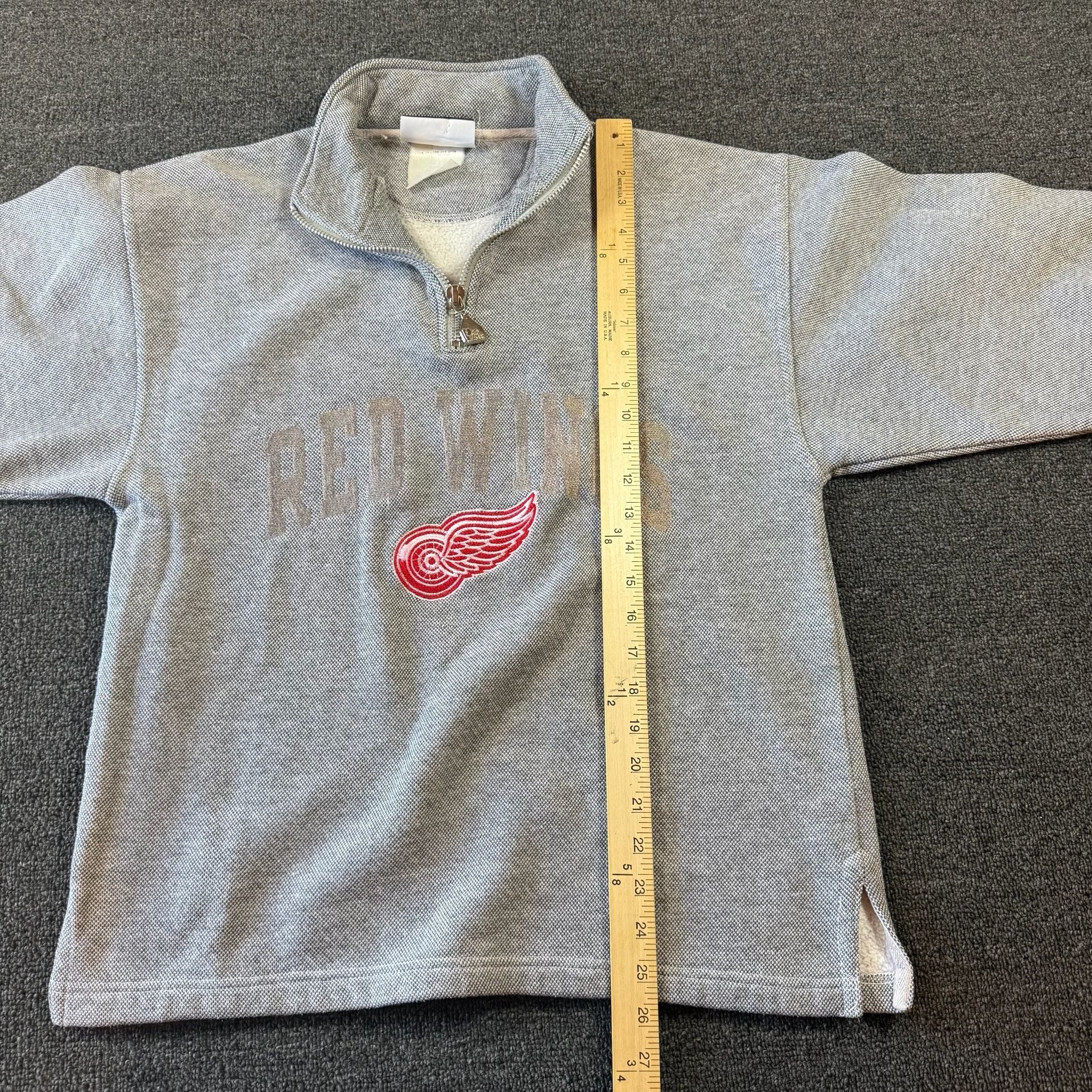 Vintage Detroit Red Wings 1/4 Zip Pullover Sweatshirt Gray 7