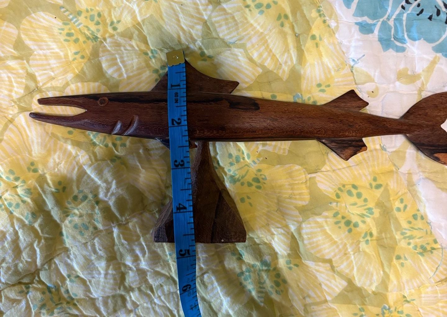 EUC Hand Carved Wooden Fish Sculpture Figurine On Stand 7