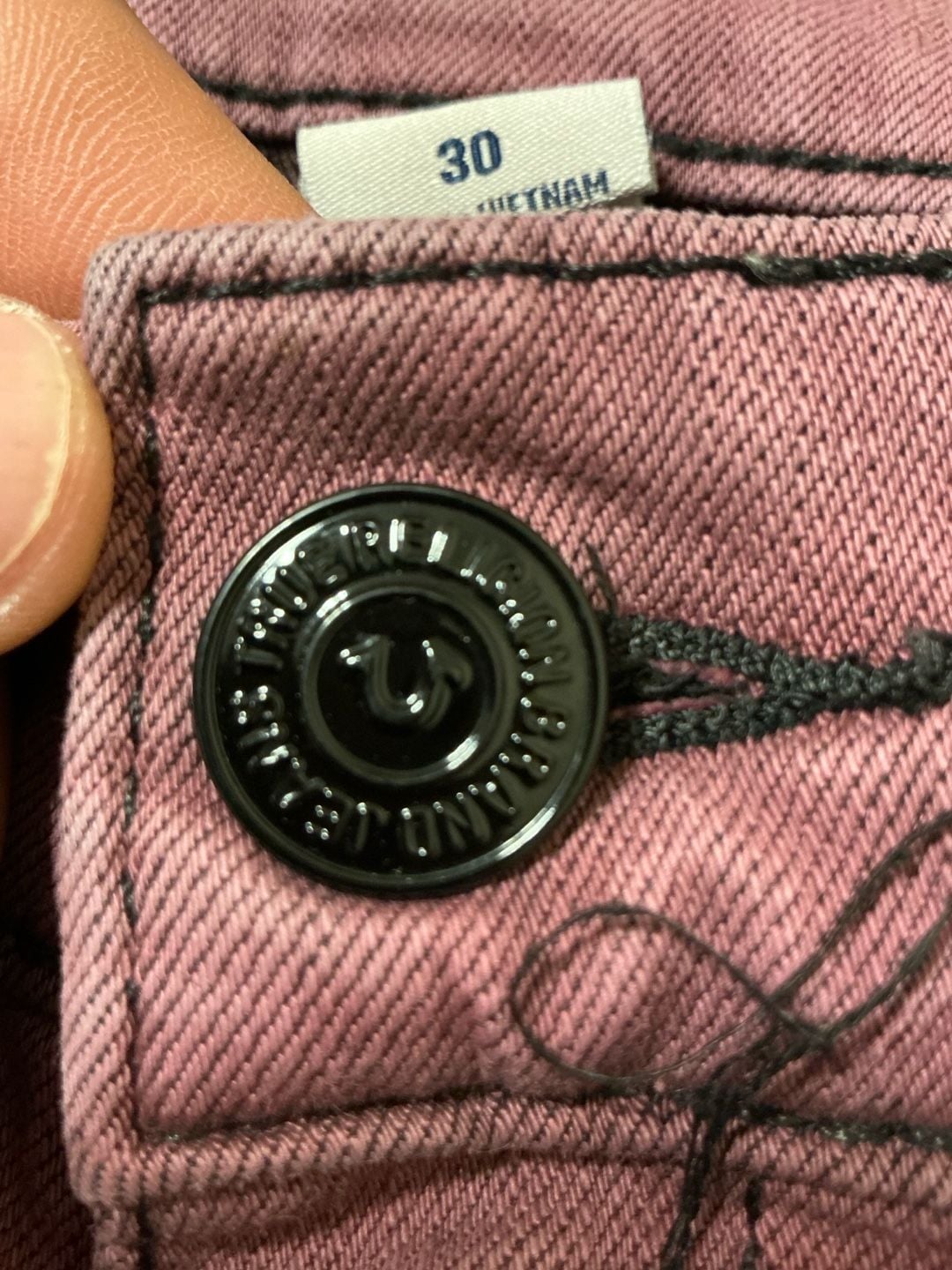 True Religion Geno Relaxed Slim Moto Jeans Womens Size 30 Pink Distressed 9