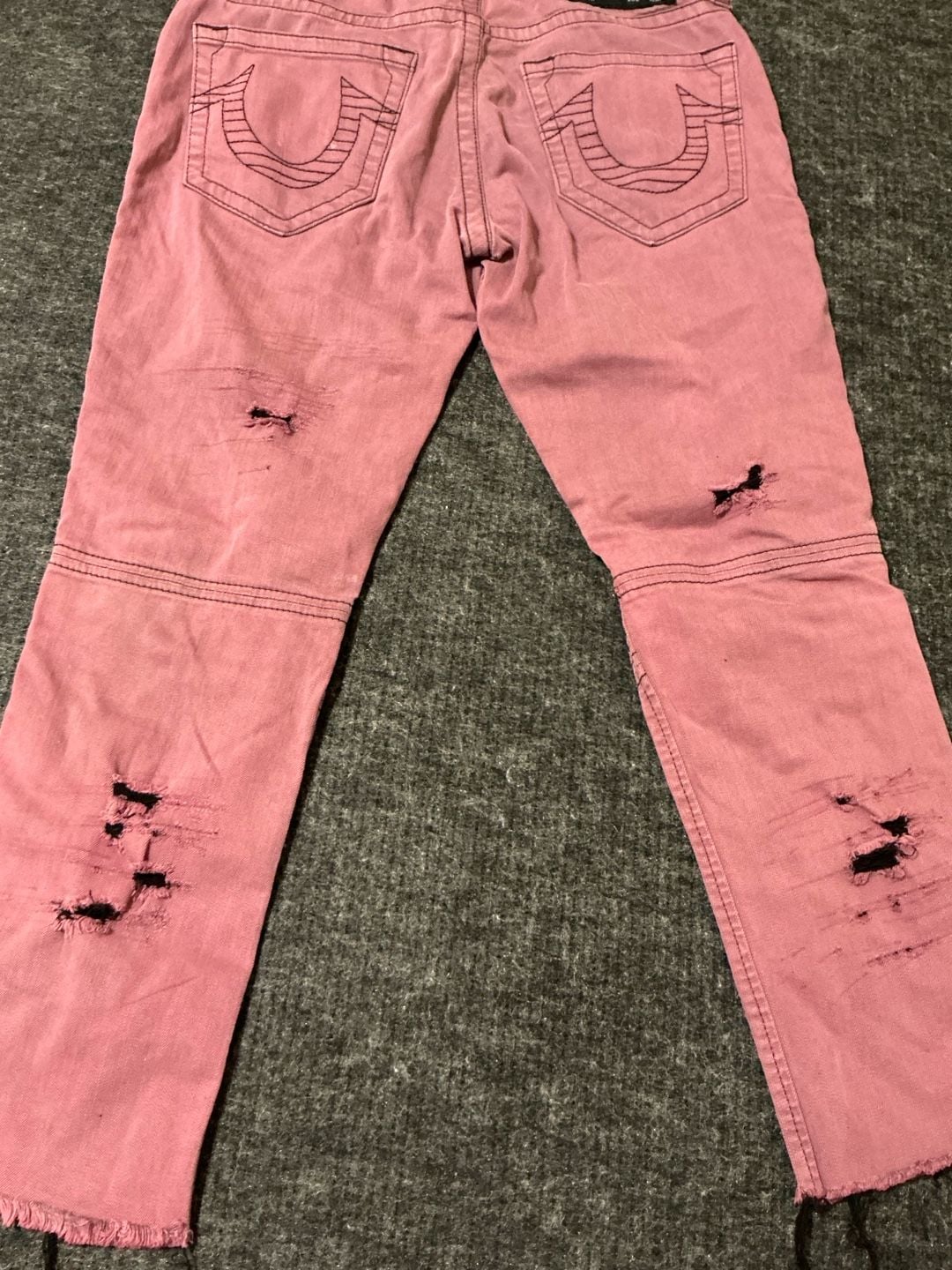 True Religion Geno Relaxed Slim Moto Jeans Womens Size 30 Pink Distressed 11