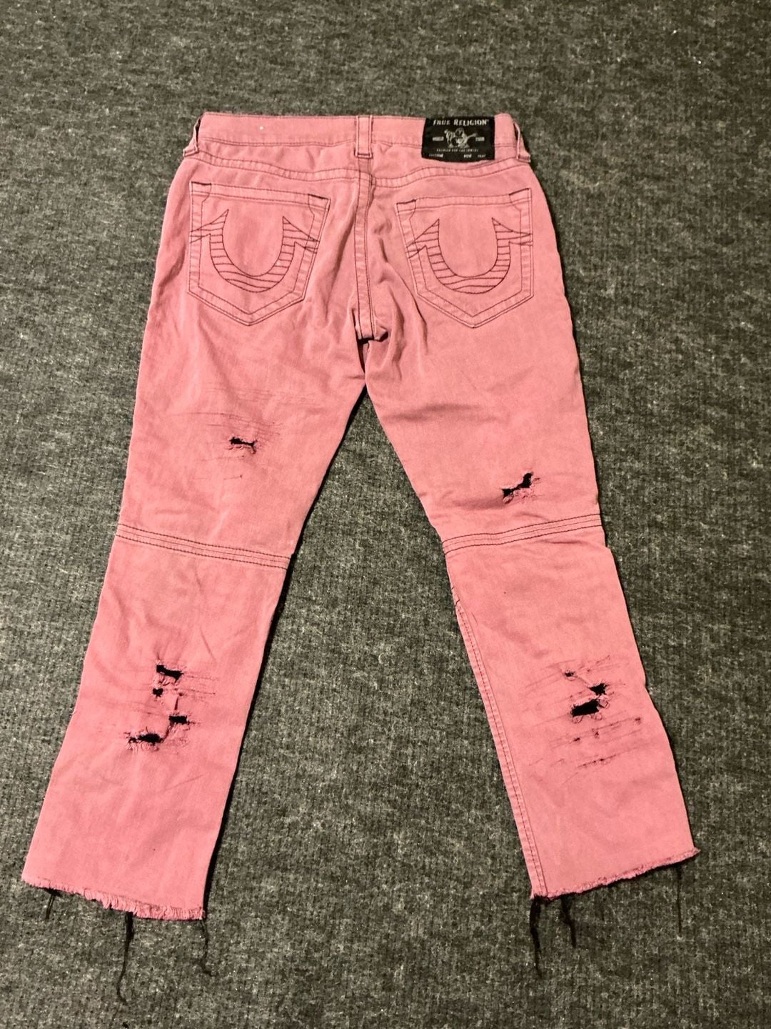 True Religion Geno Relaxed Slim Moto Jeans Womens Size 30 Pink Distressed 12