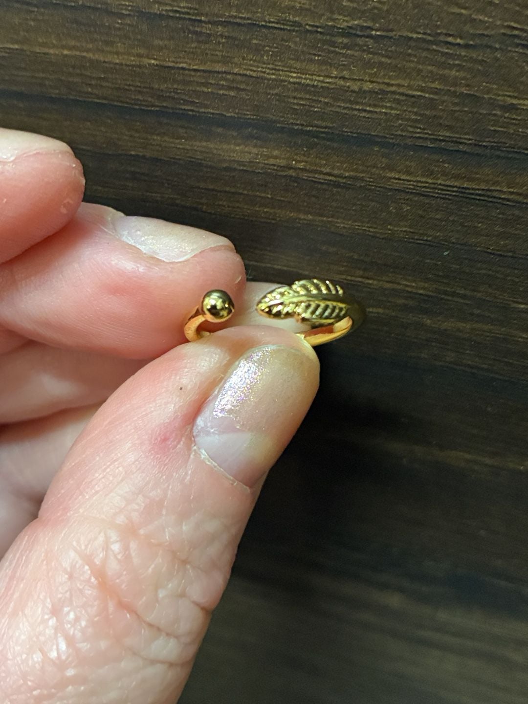 Gold Tone Leaf And Ball Open Wrap Ring 5