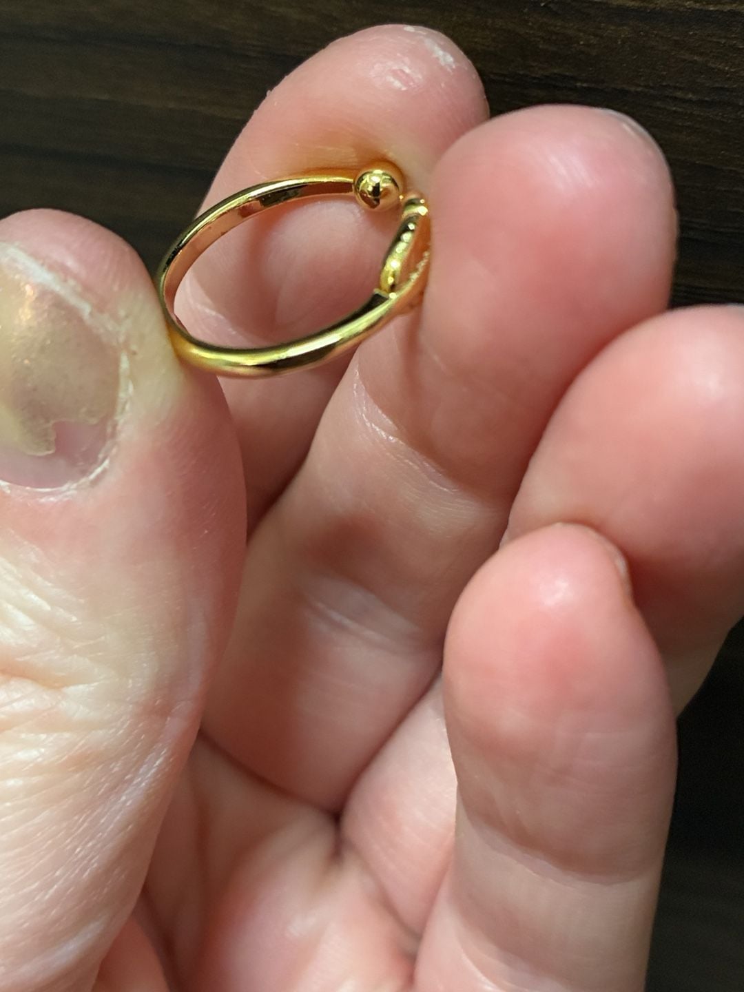Gold Tone Leaf And Ball Open Wrap Ring 7