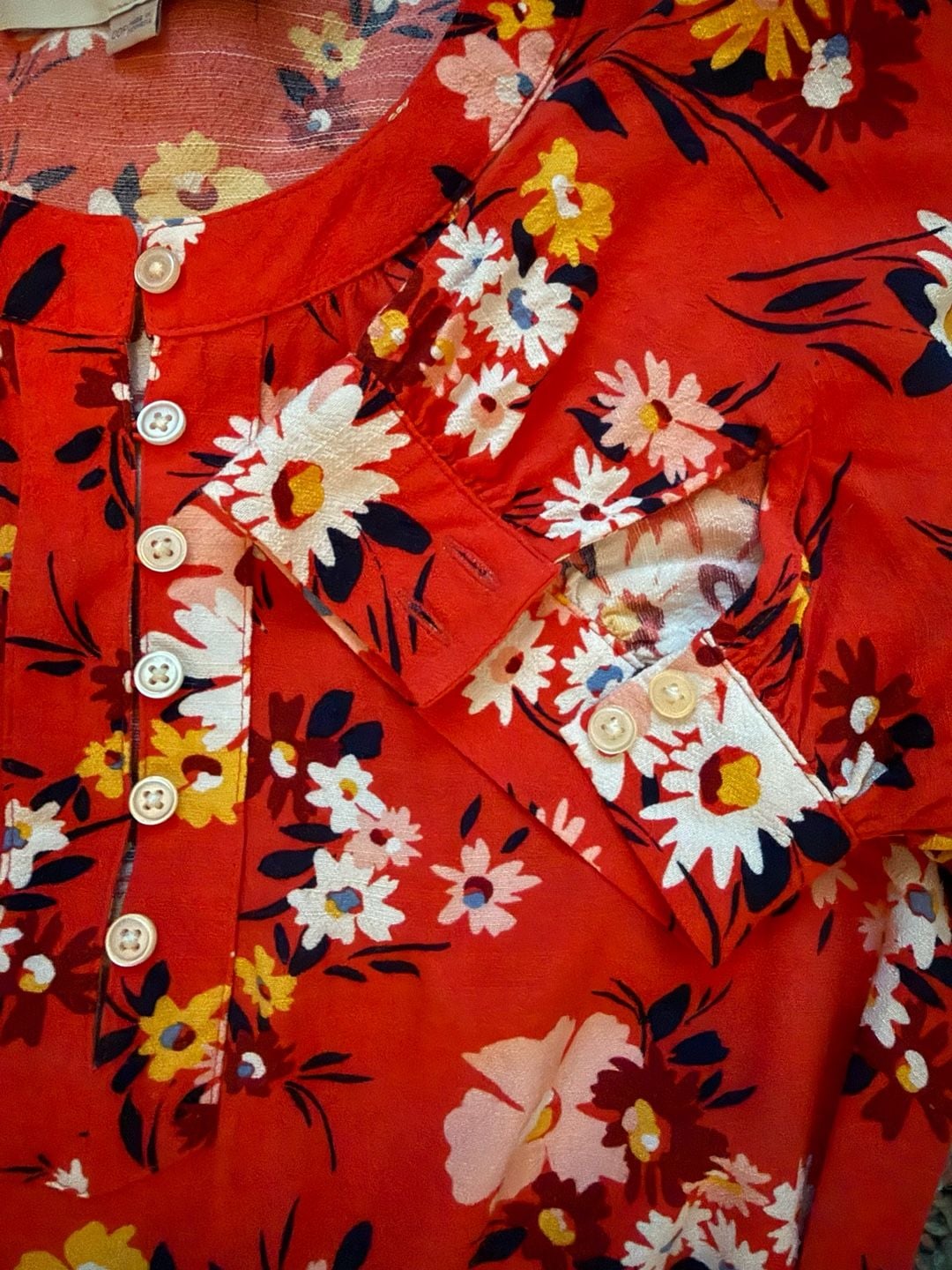 LOFT Floral Dress Size XXS Red Short Sleeve Belted 4