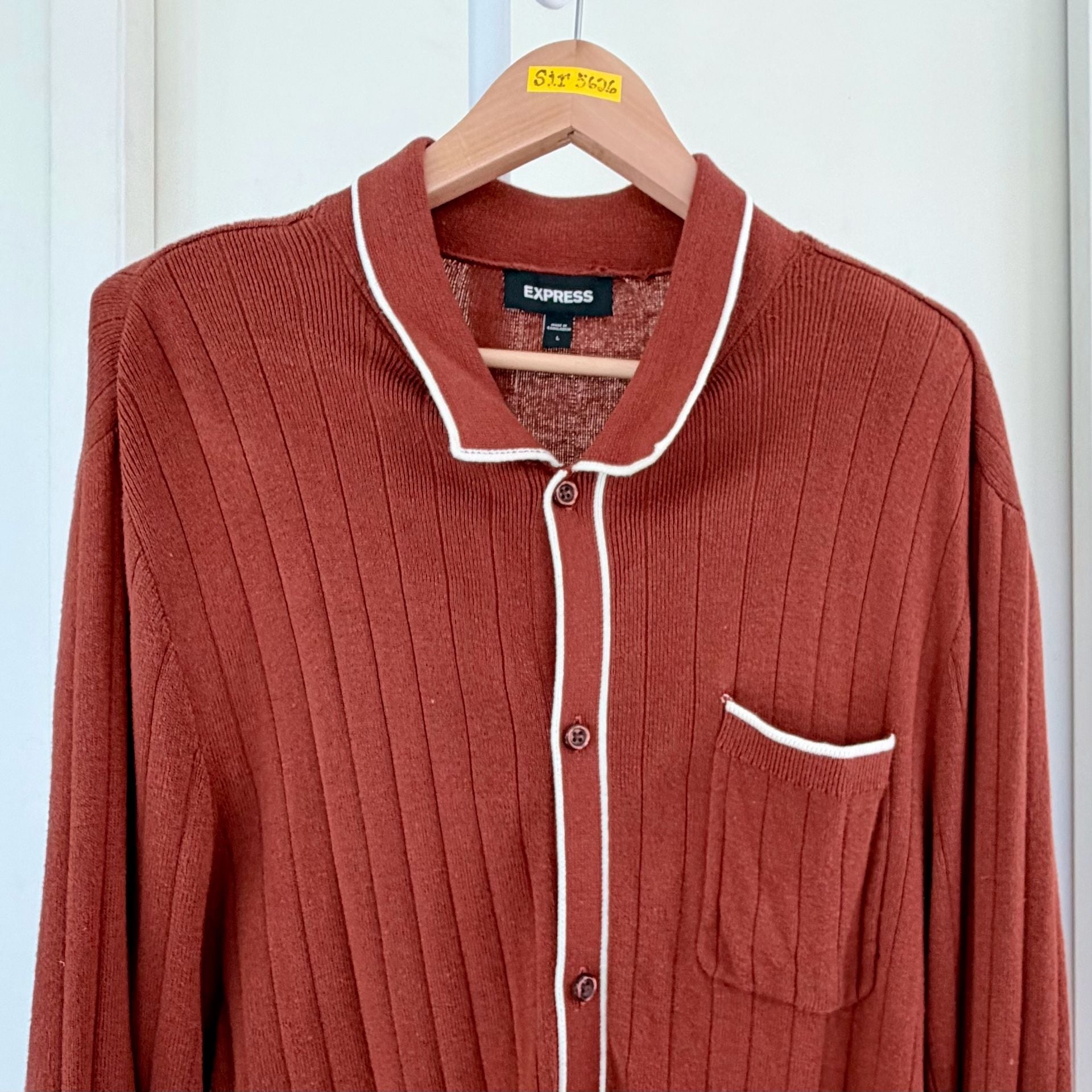 Express Men’s Ribbed Knit Cardigan Rusted Orange Long Sleeves Size L 2
