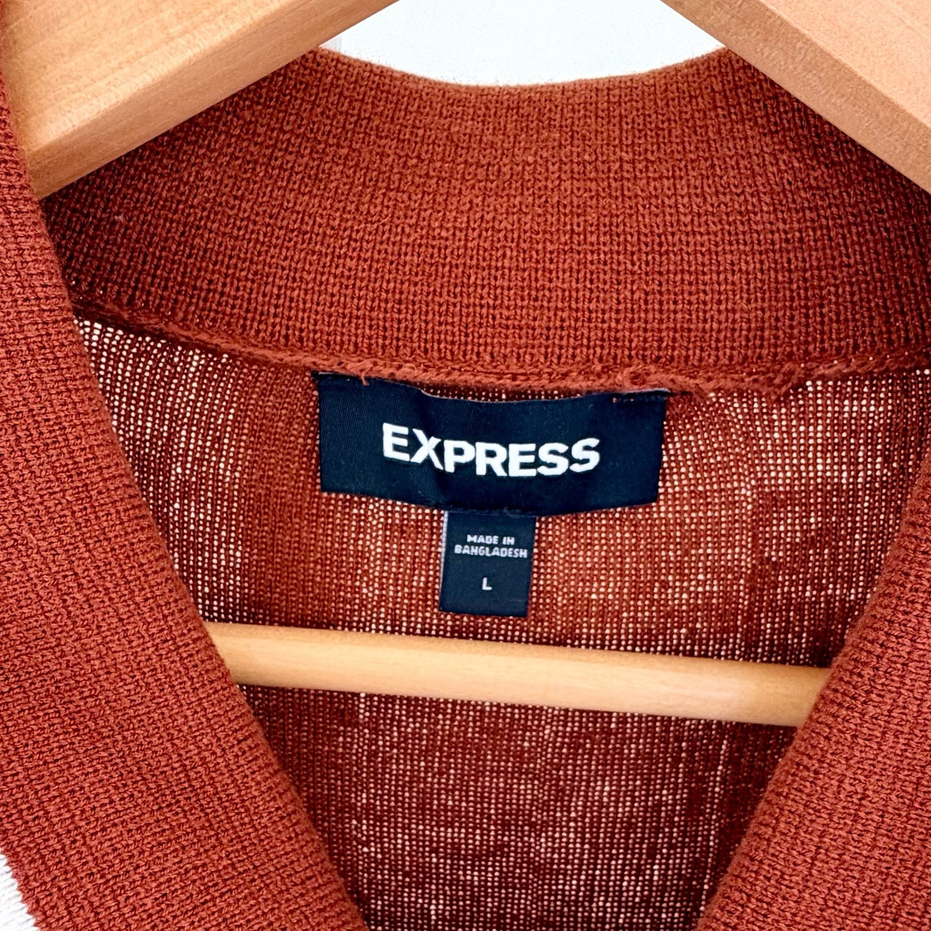 Express Men’s Ribbed Knit Cardigan Rusted Orange Long Sleeves Size L 3