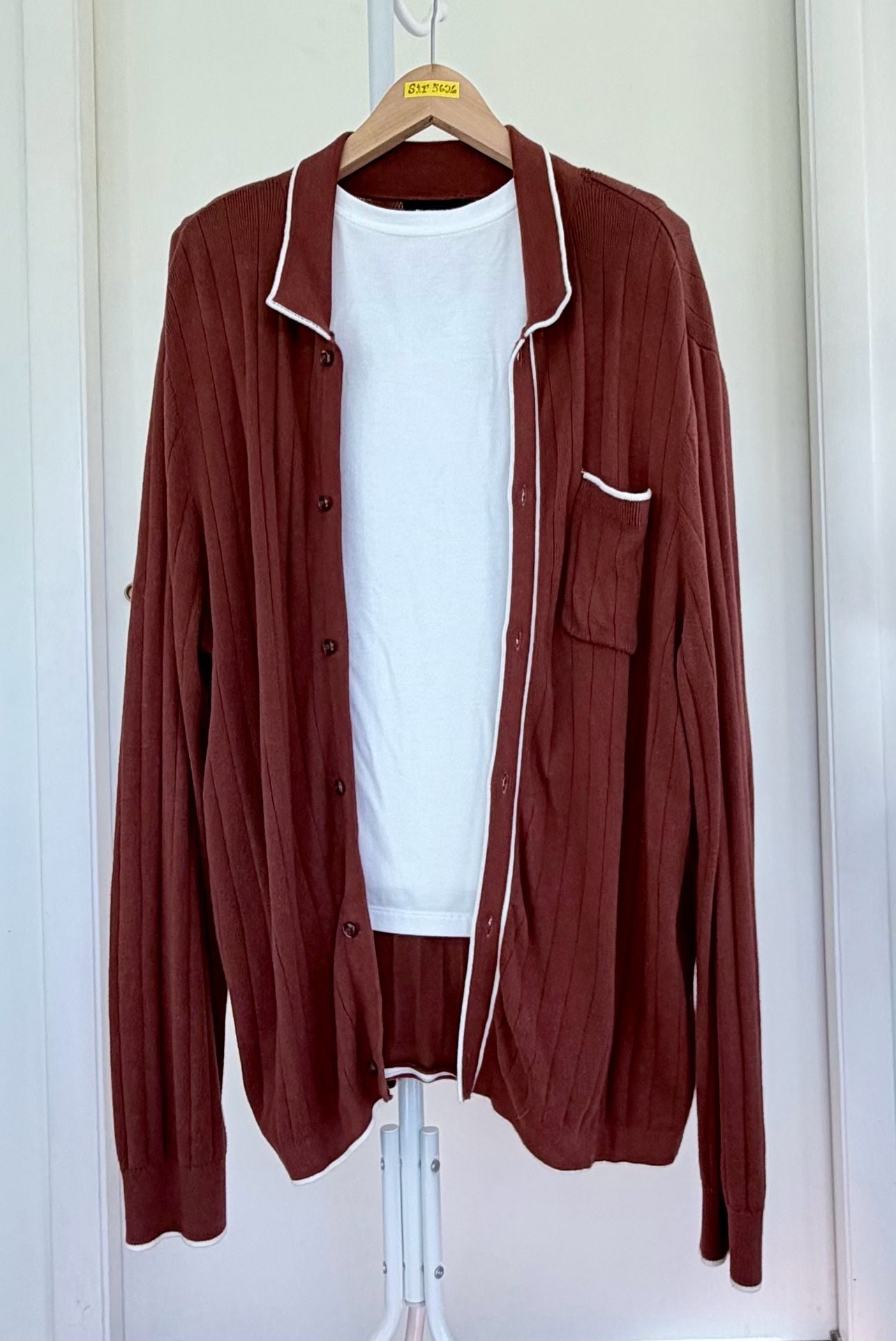 Express Men’s Ribbed Knit Cardigan Rusted Orange Long Sleeves Size L 7