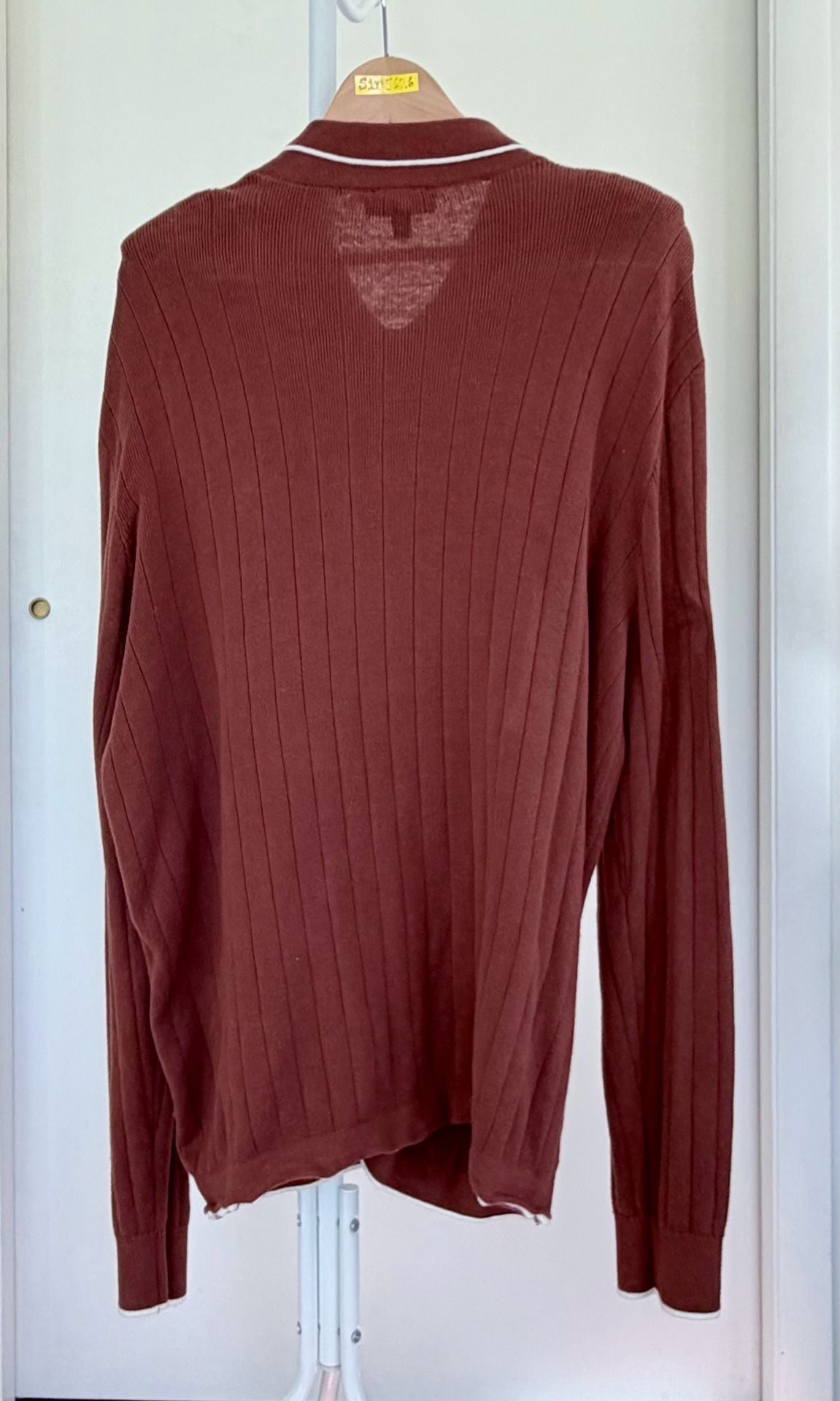Express Men’s Ribbed Knit Cardigan Rusted Orange Long Sleeves Size L 8