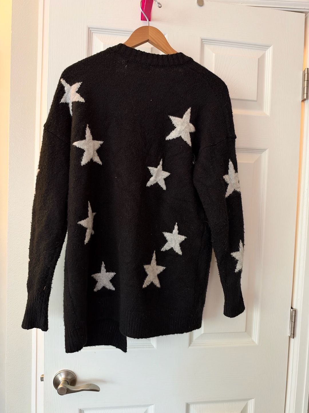 No Boundaries Cardigan Sweater Size S (4-6) Black White Stars 5