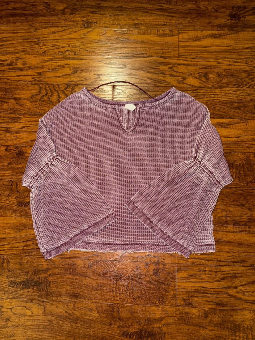 We The Free Thermal Top Size M Purple Waffle Knit Bell Sleeve Shirt 2