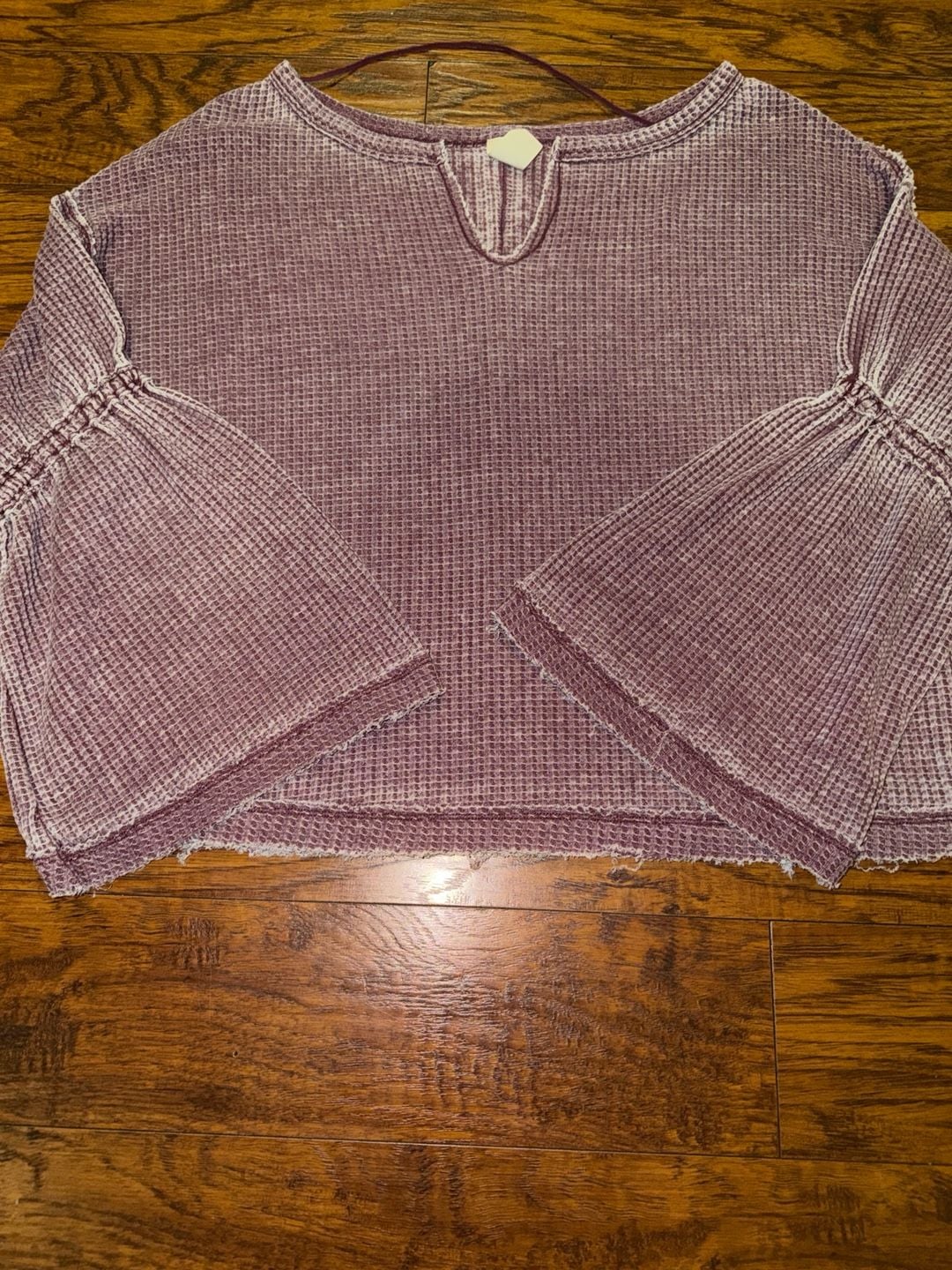 We The Free Thermal Top Size M Purple Waffle Knit Bell Sleeve Shirt 3