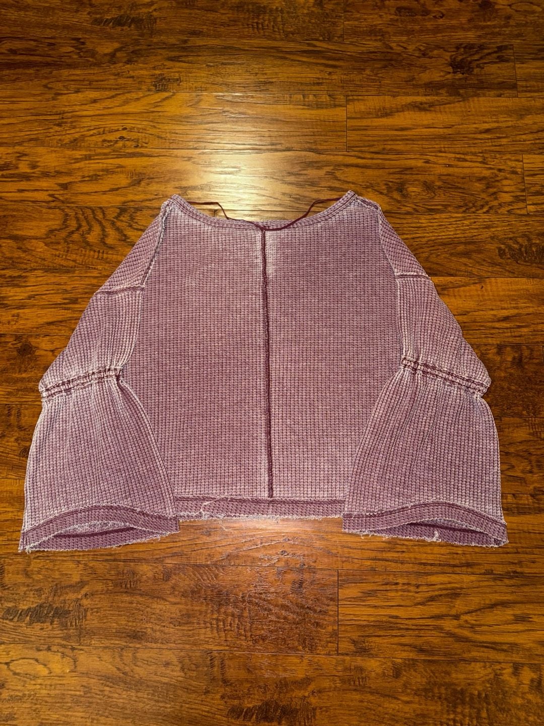We The Free Thermal Top Size M Purple Waffle Knit Bell Sleeve Shirt 6