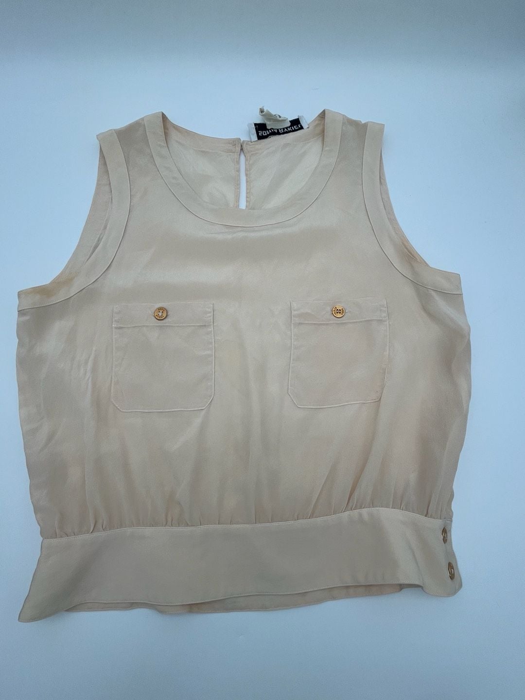 Sonia Rykiel Paris Silk Tank Top Beige Gold Buttons Flawed 2