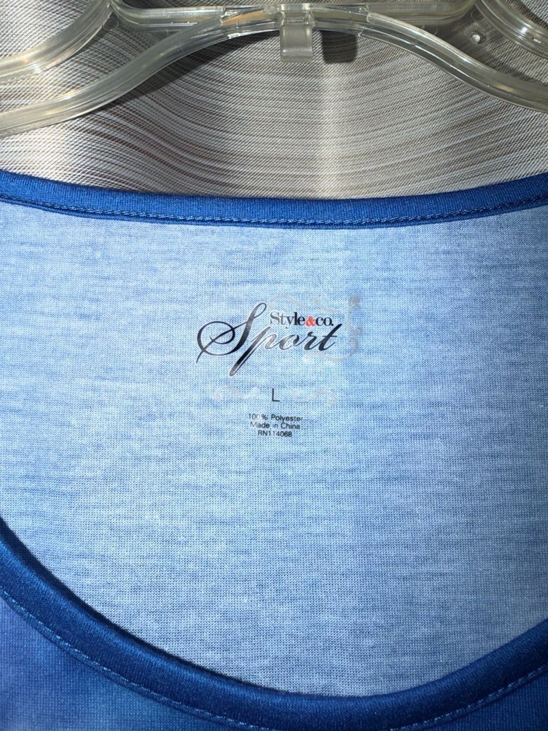 Style & Co Sport Shirt Size L Blue Tie Dye Rhinestone Scoop Neck 3