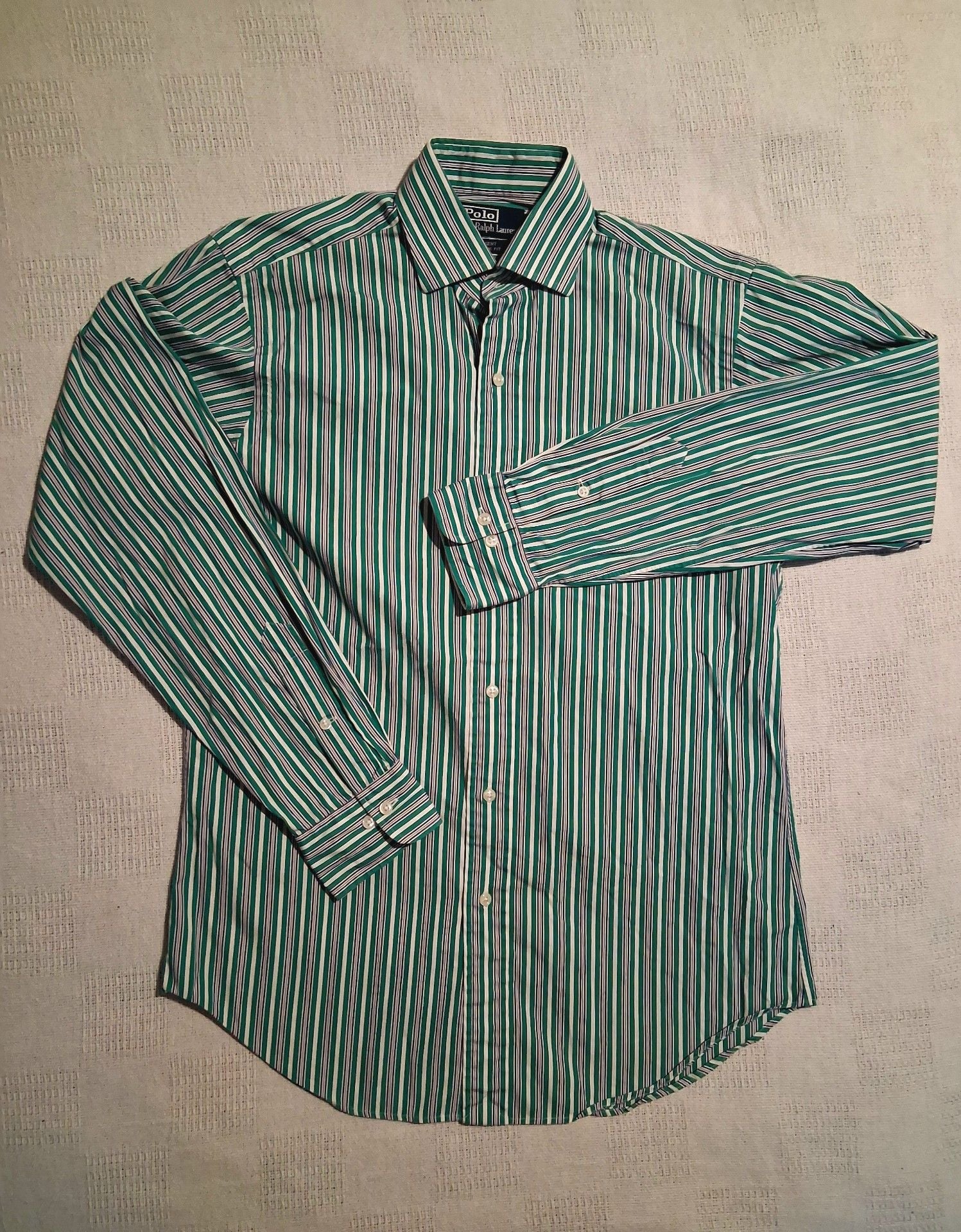 Polo by Ralph Lauren Regent Classic Fit Shirt Size 15 M Green Striped 2