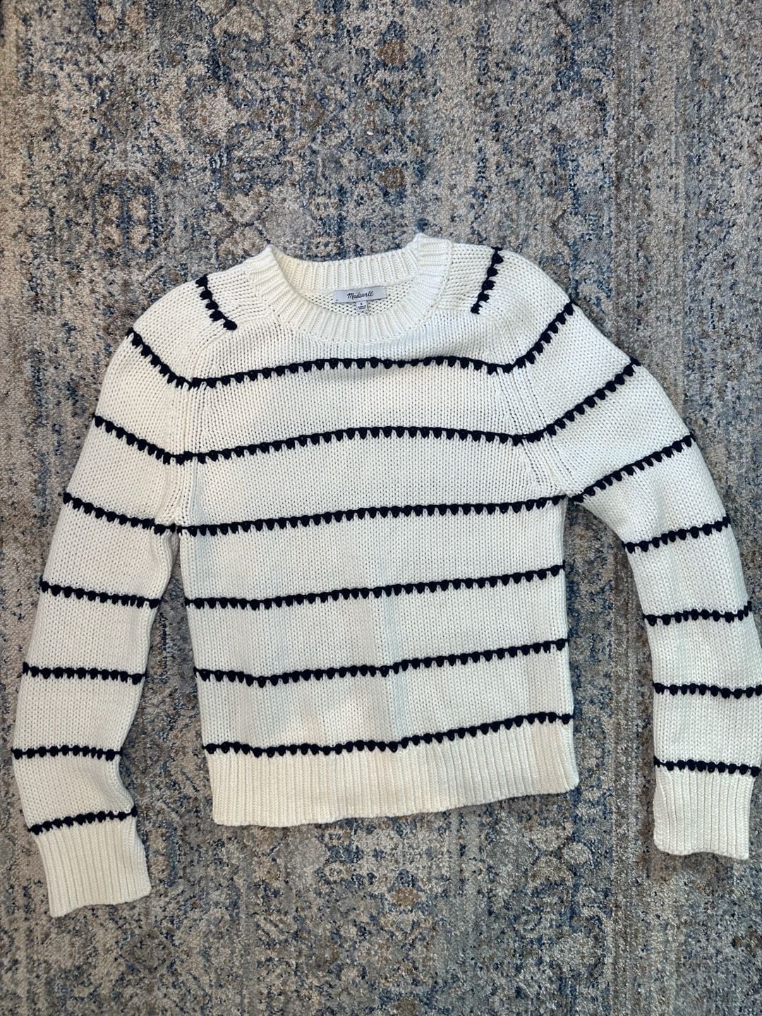 100% Cotton Madewell Striped Pullover Sweater Size S White Black 7