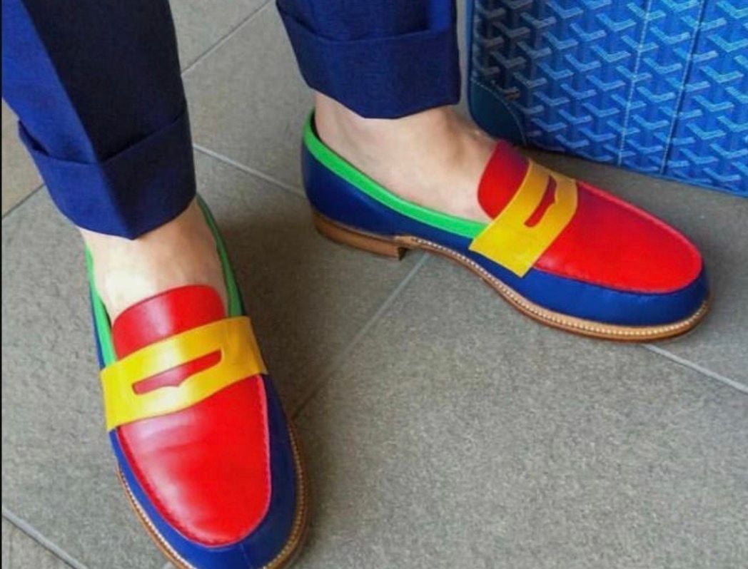 Handmade Men Multi Color Leather Dress Shoes, Men Slip on Loafer Shoes 3