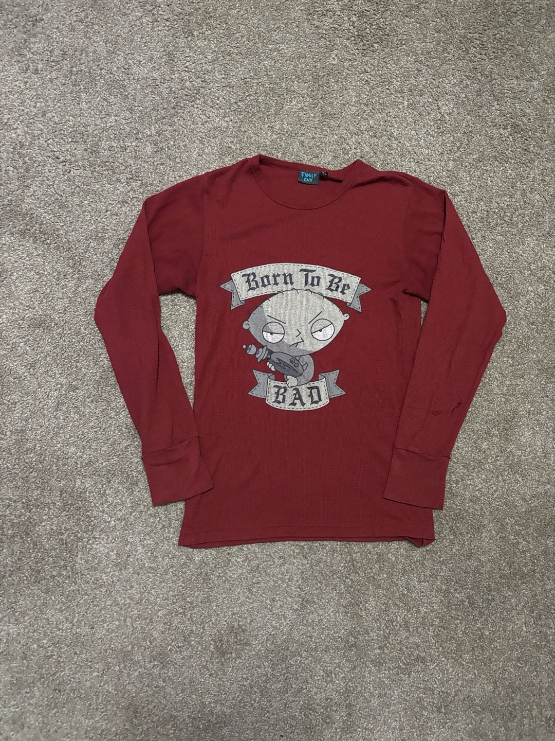 Early 2000s Family Guy Stewie Born To Be Bad Long Sleeve Thermal Shirt Size M Red 1