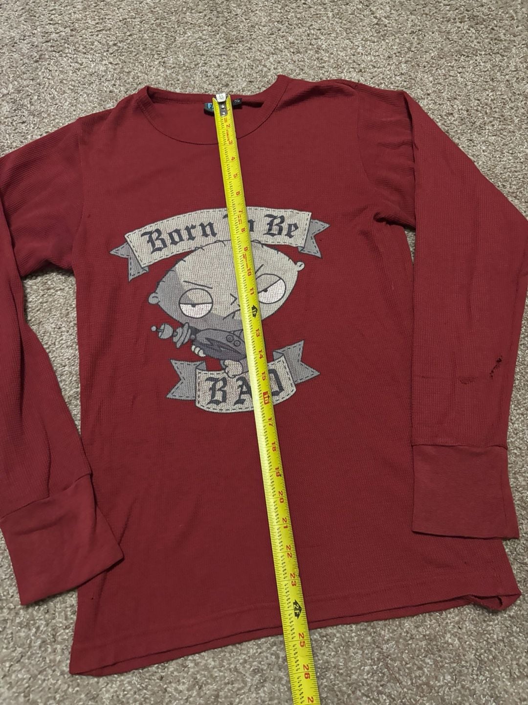 Early 2000s Family Guy Stewie Born To Be Bad Long Sleeve Thermal Shirt Size M Red 2