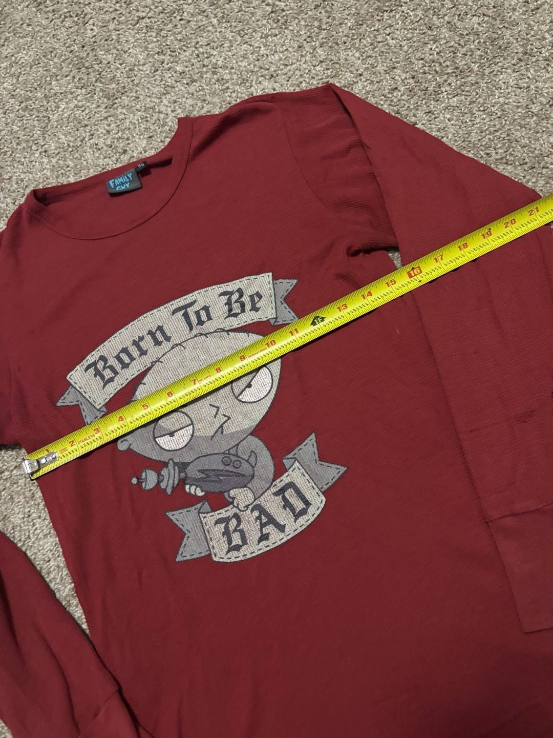 Early 2000s Family Guy Stewie Born To Be Bad Long Sleeve Thermal Shirt Size M Red 3