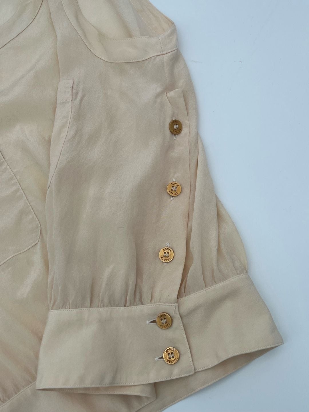 Sonia Rykiel Paris Silk Tank Top Beige Gold Buttons Flawed 4