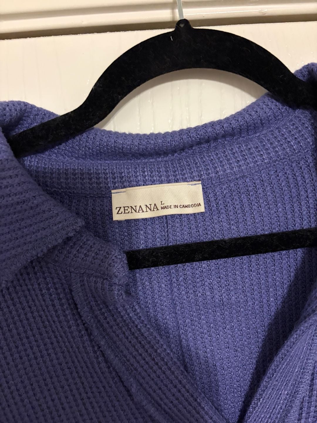 Zenana Waffle Knit Collared Pullover Size L Purple 3
