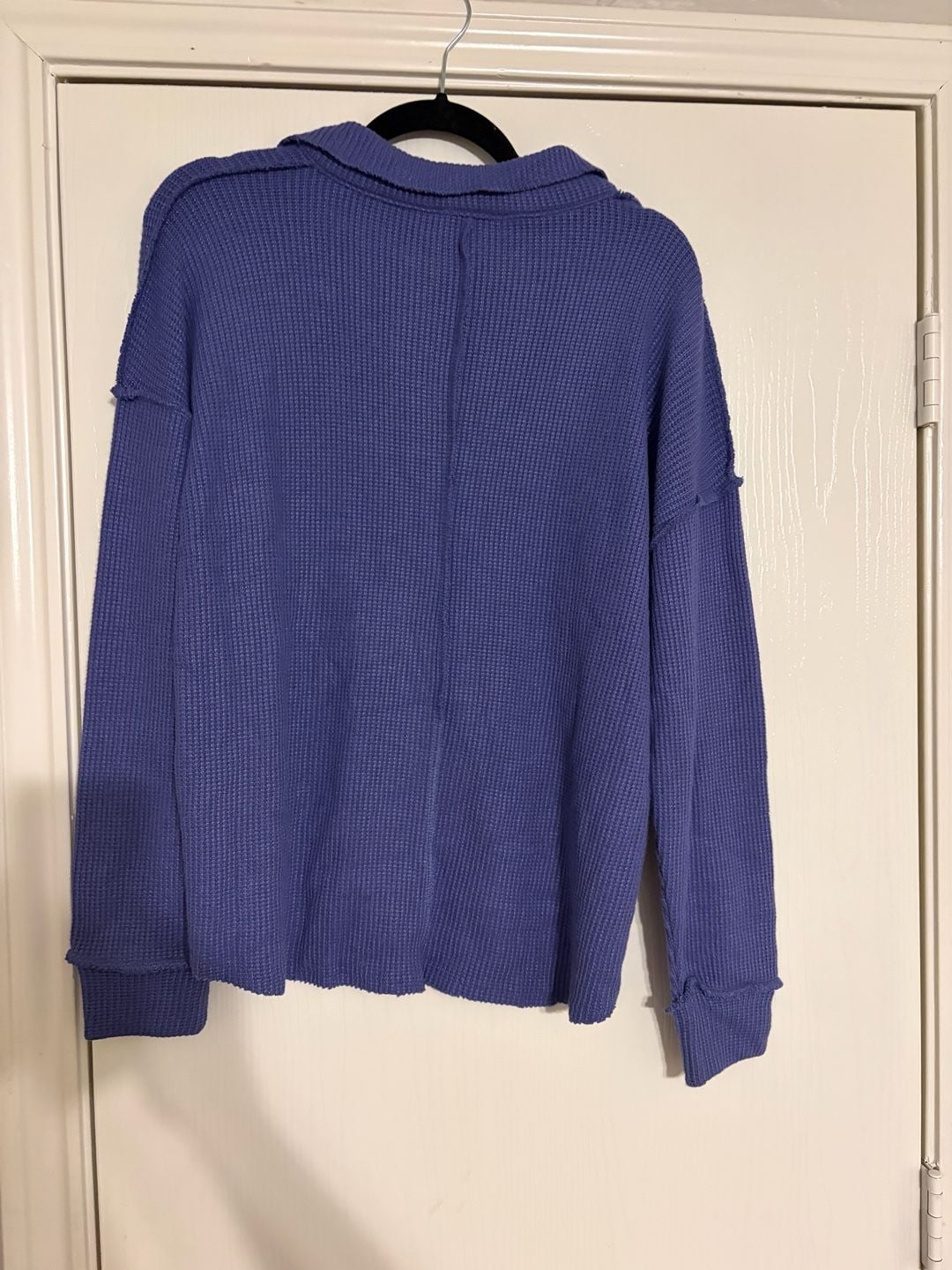 Zenana Waffle Knit Collared Pullover Size L Purple 4