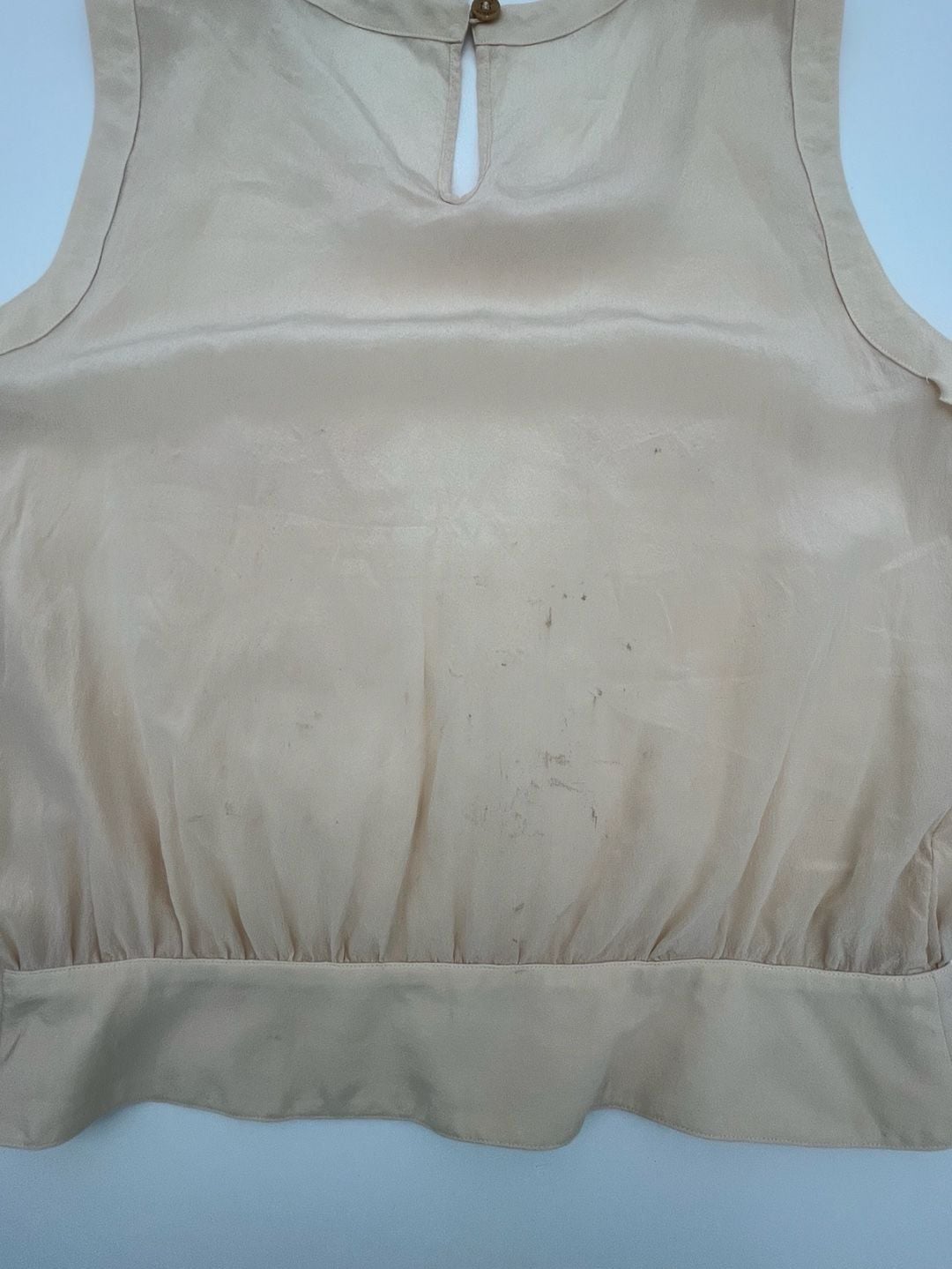 Sonia Rykiel Paris Silk Tank Top Beige Gold Buttons Flawed 6
