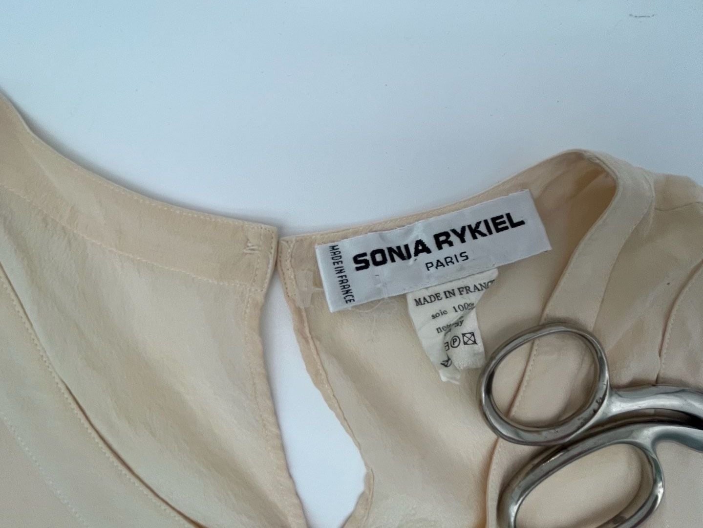 Sonia Rykiel Paris Silk Tank Top Beige Gold Buttons Flawed 8