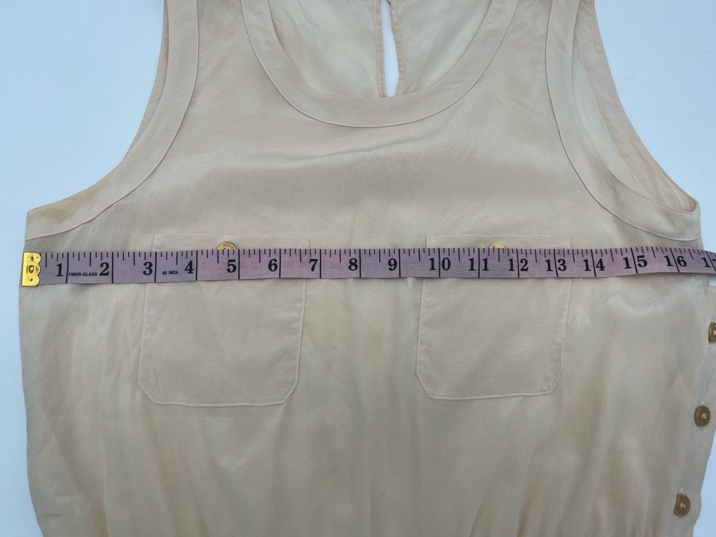 Sonia Rykiel Paris Silk Tank Top Beige Gold Buttons Flawed 10