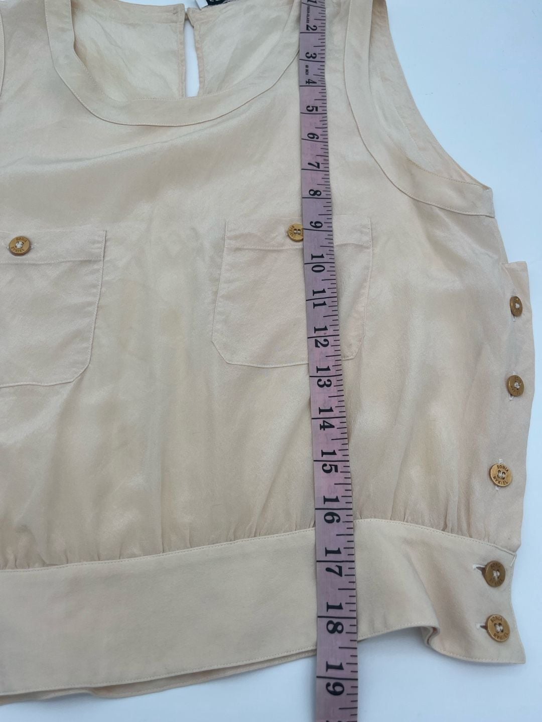 Sonia Rykiel Paris Silk Tank Top Beige Gold Buttons Flawed 11