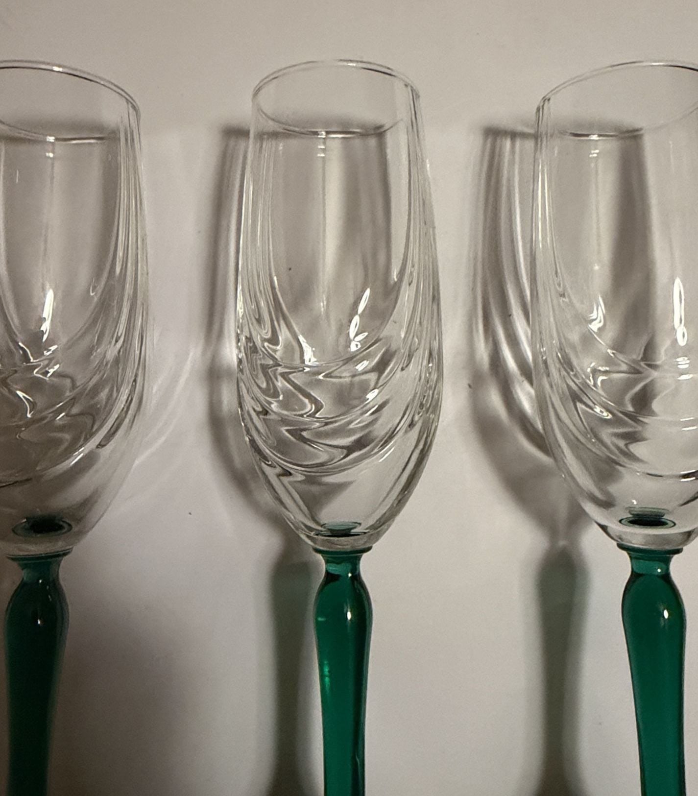 Green Stem Swirl Champagne Flutes Set of 3 6