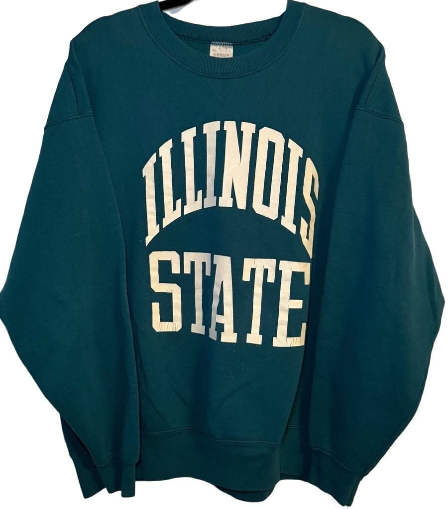 Vintage Fruit Of The Loom Illinois State Sweatshirt XL Teal Graphic Crewneck 2